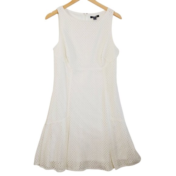 Chaps Dresses & Skirts - Chaps, Cream Eyelet Dress, Size 12, Sleeveless, Wide Neck, Zip Back